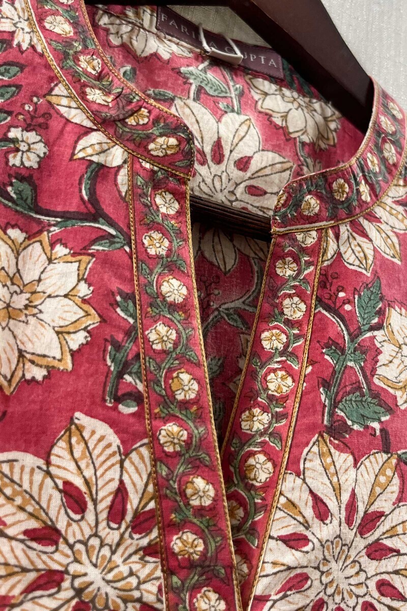 Pink Hand Block-Printed Cotton Top