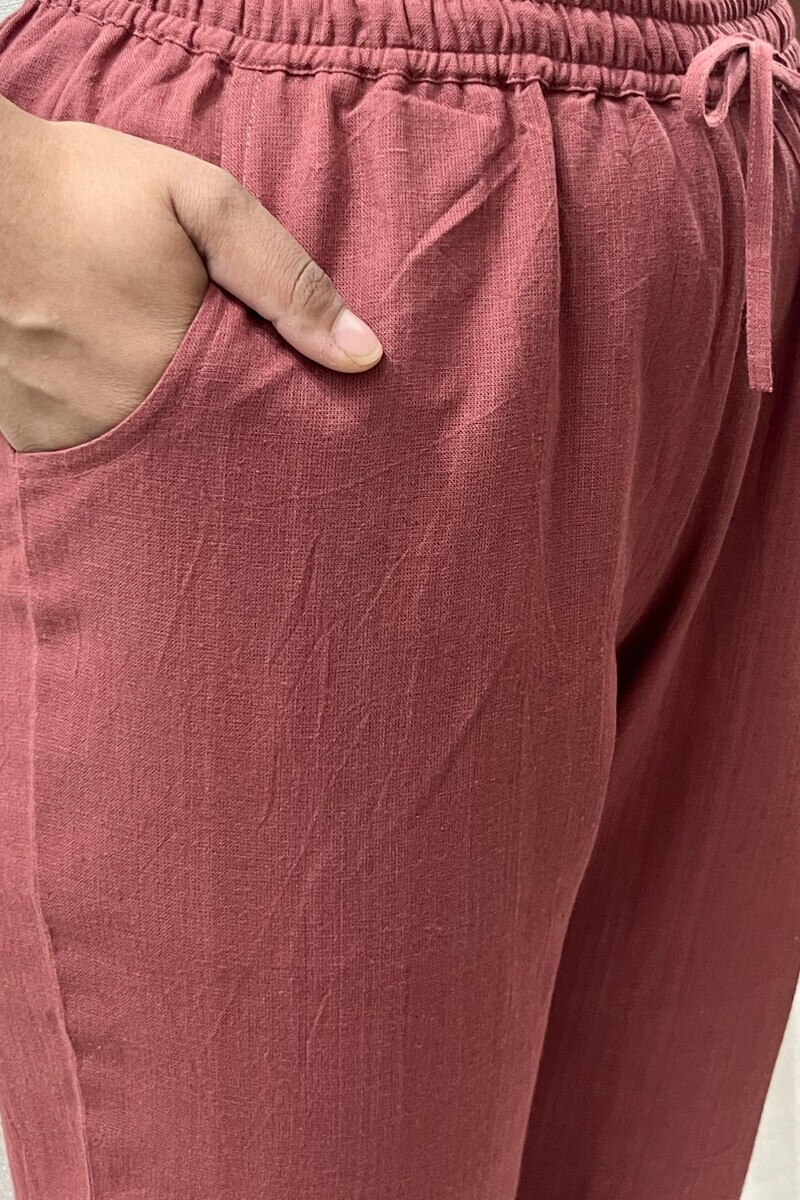 Turkish Rose Pink Handcrafted Cotton Flax Narrow Pants