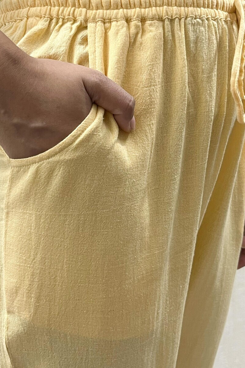 Yellow Handcrafted Cotton Flax Narrow Pants