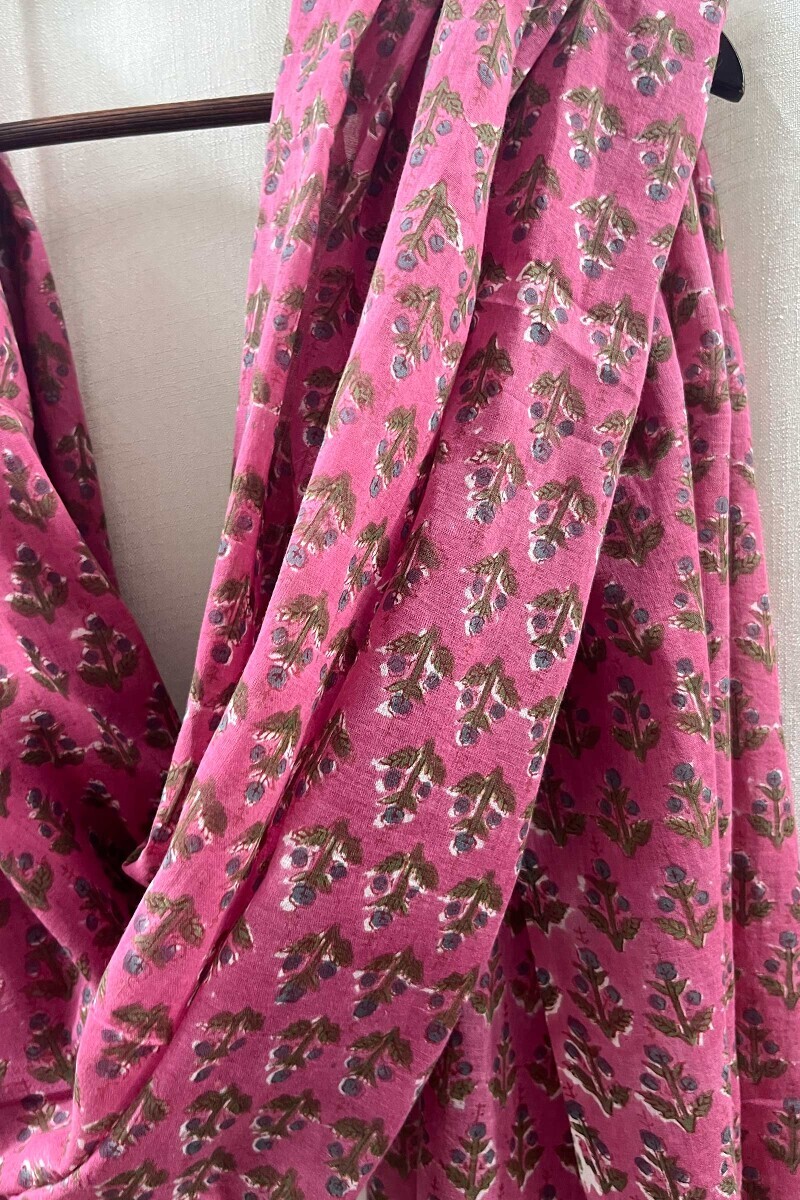 Pink Hand Block-Printed Cotton Mul Dupatta
