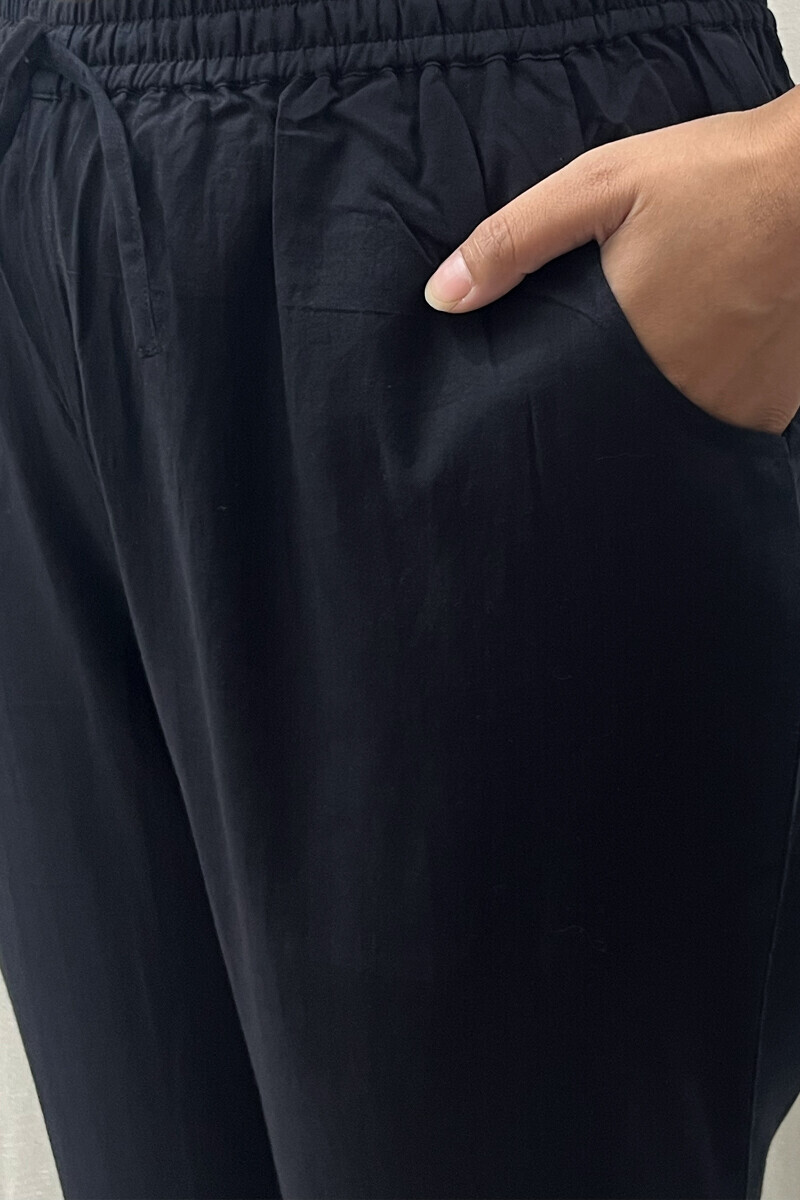 Black Handcrafted Cotton Narrow Pants