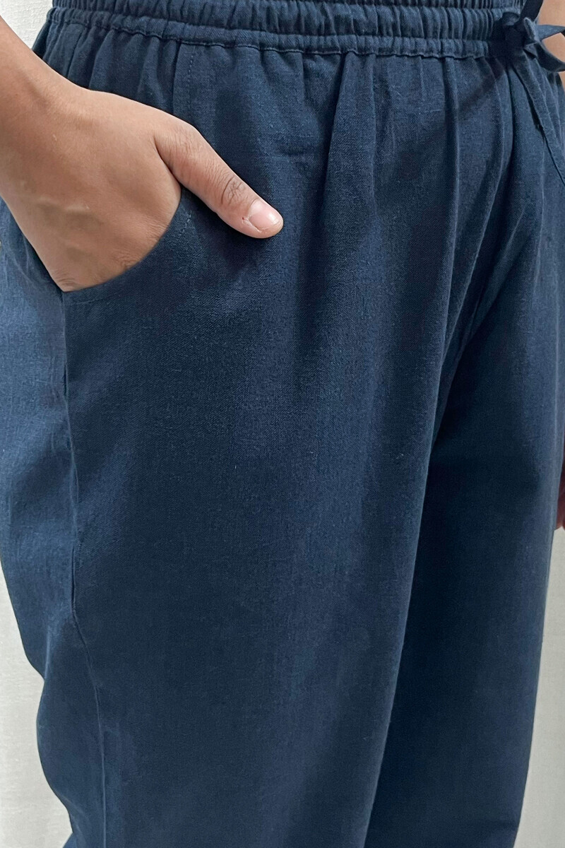 Teal Handcrafted Cotton Flax Pants