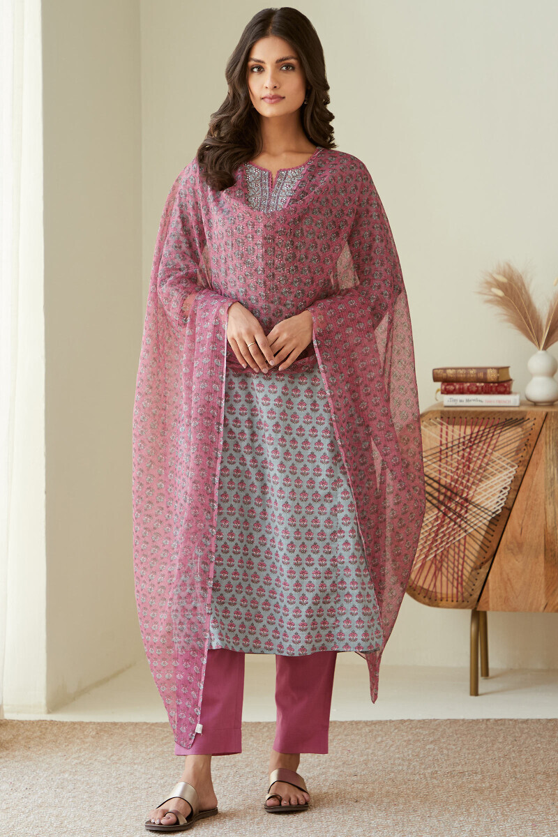 Pink Handcrafted Cotton Slub Narrow Pants