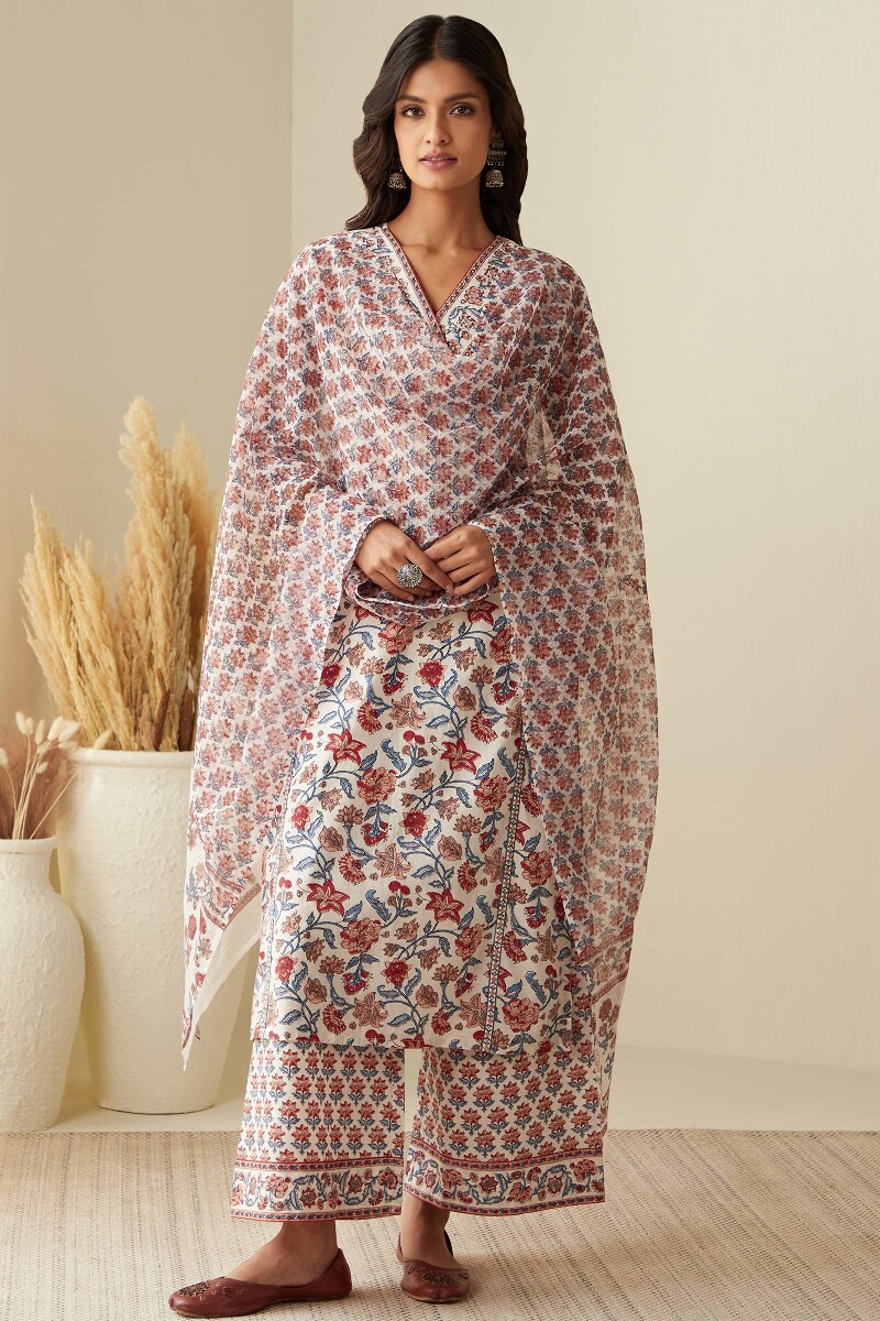 Cream Hand Printed Kota Dupatta