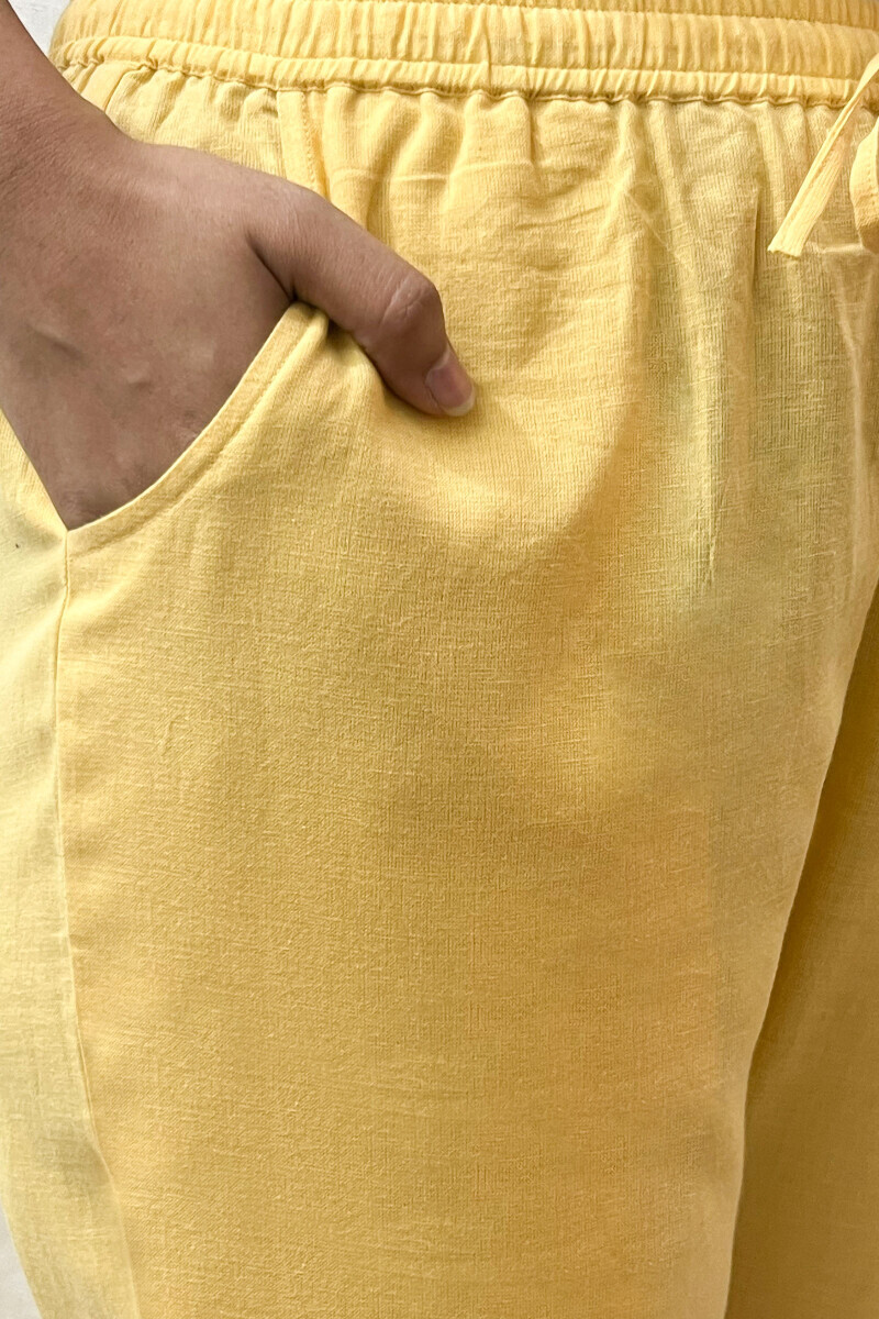 Yellow Handcrafted Cotton Flax Narrow Pants