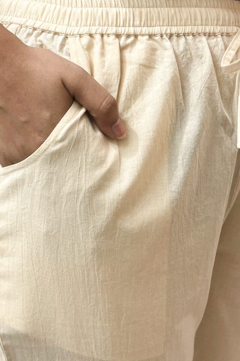 Beige Handcrafted Cotton Narrow Pants