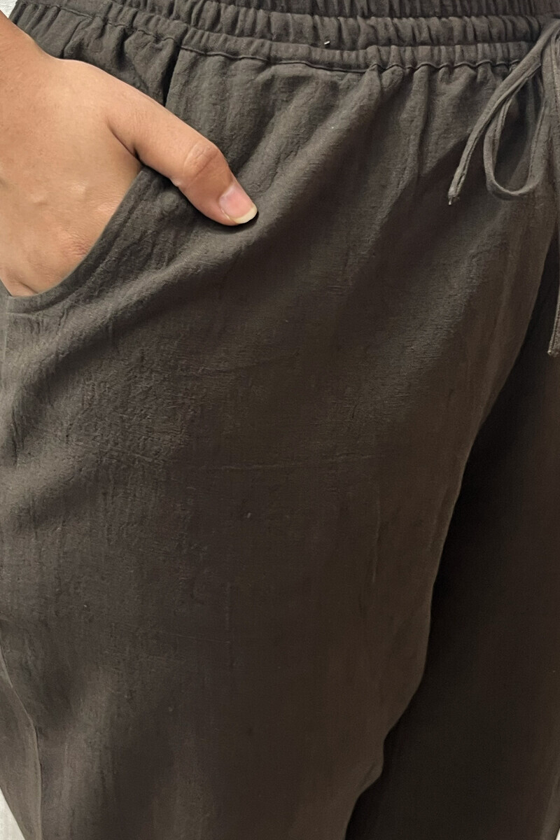 Brown Handcrafted Cotton Flax Narrow Pants