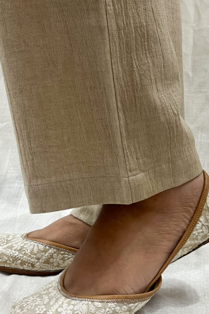 Beige Handcrafted Cotton Flax Pants