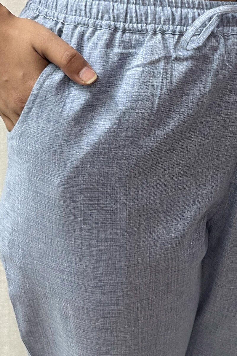 Blue Handcrafted Handloom Cotton Narrow Pants
