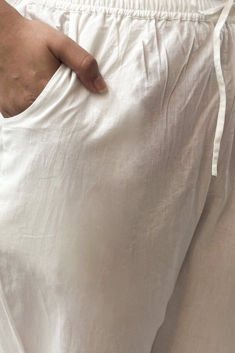 White Handcrafted Cotton Narrow Pants