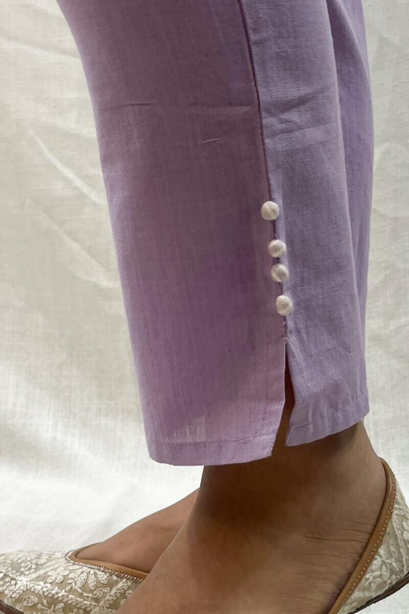 Purple Handcrafted Cotton Flax Narrow Pants