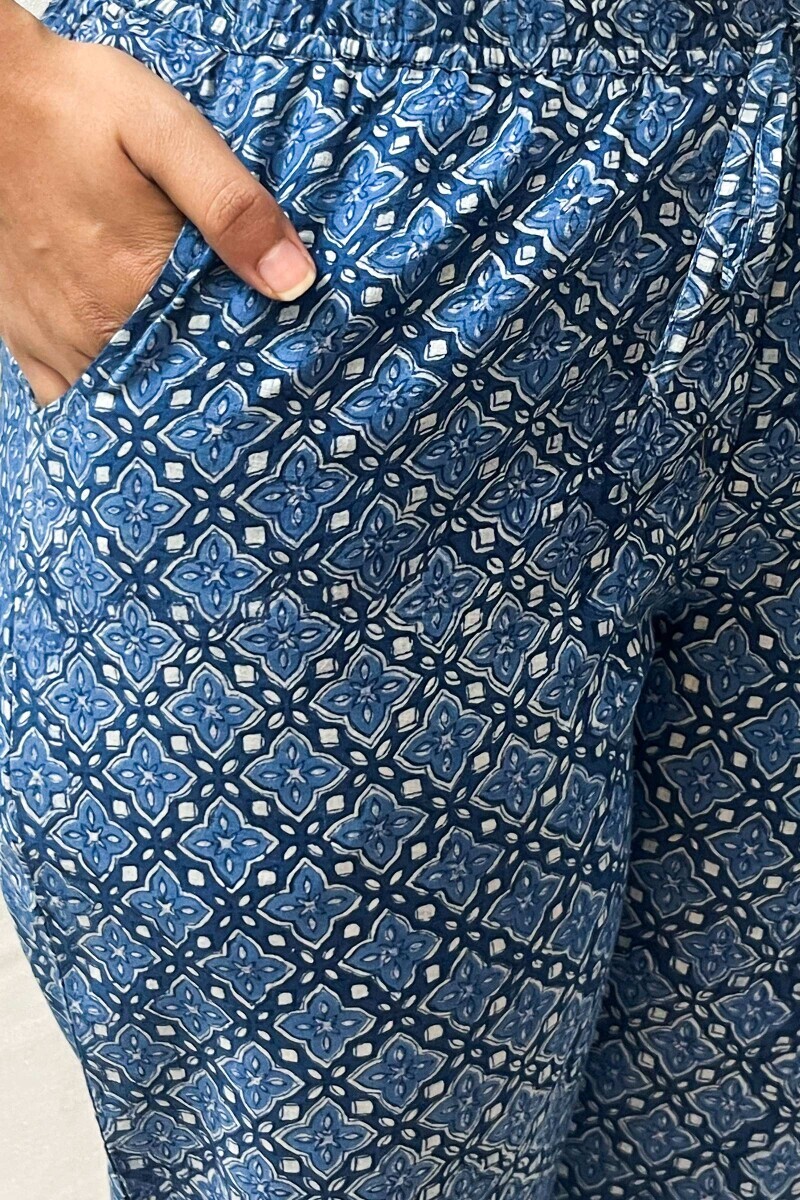 Bagru Hand Printed Cotton Slub Narrow Pants