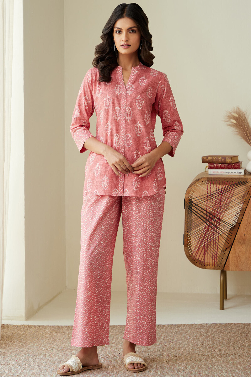 Pink Hand Printed Cotton Loungewear Set