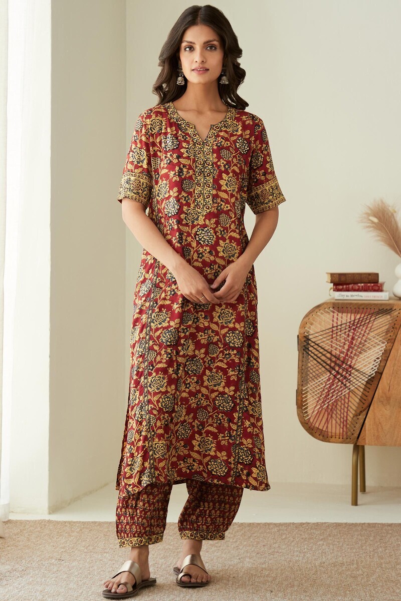 Bagru Hand Block-Printed Straight Viscose Kurta