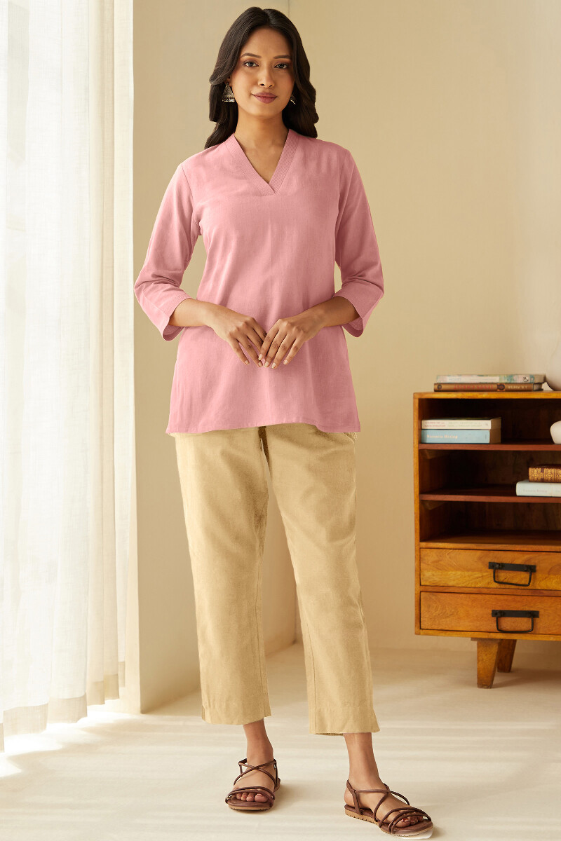 Rose Pink Handcrafted Cotton Linen Top