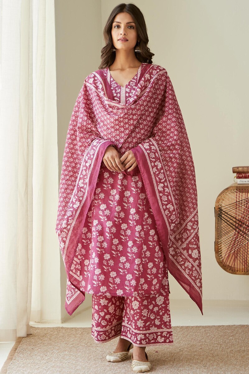 Pink Hand Printed Kota Dupatta