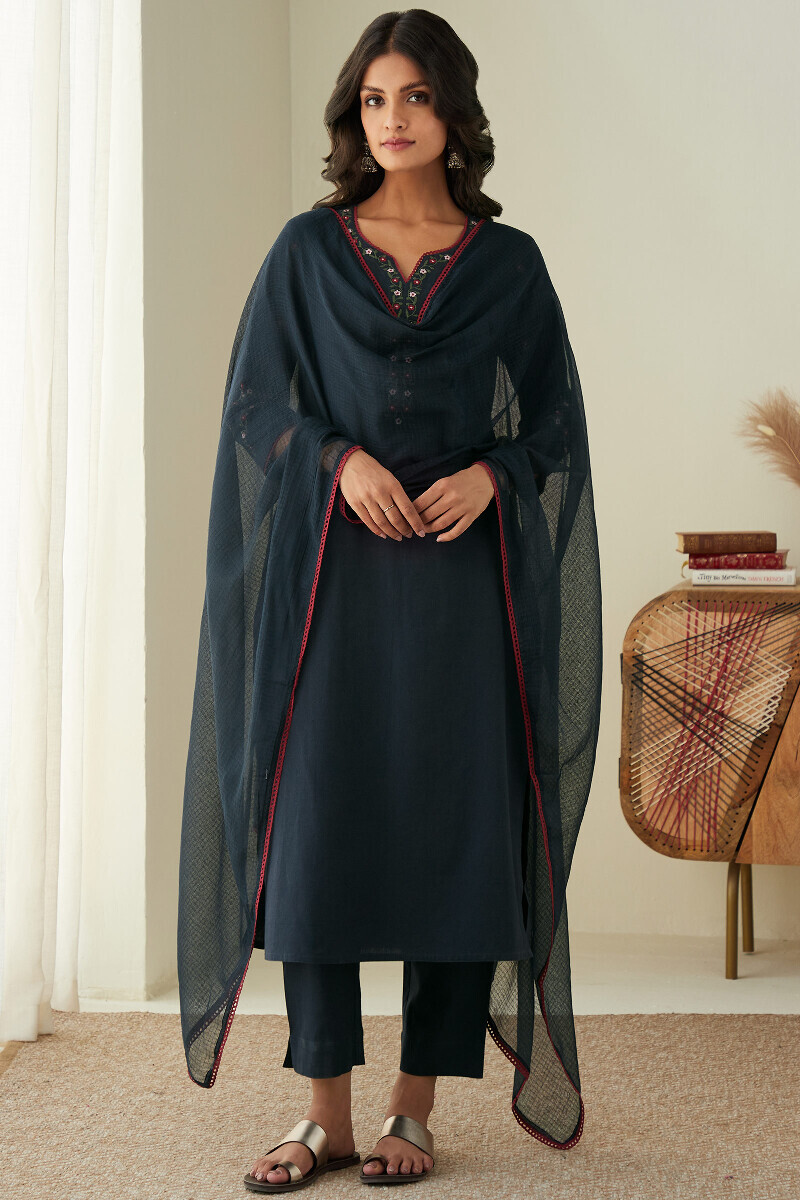Blue Handcrafted Kota Dupatta