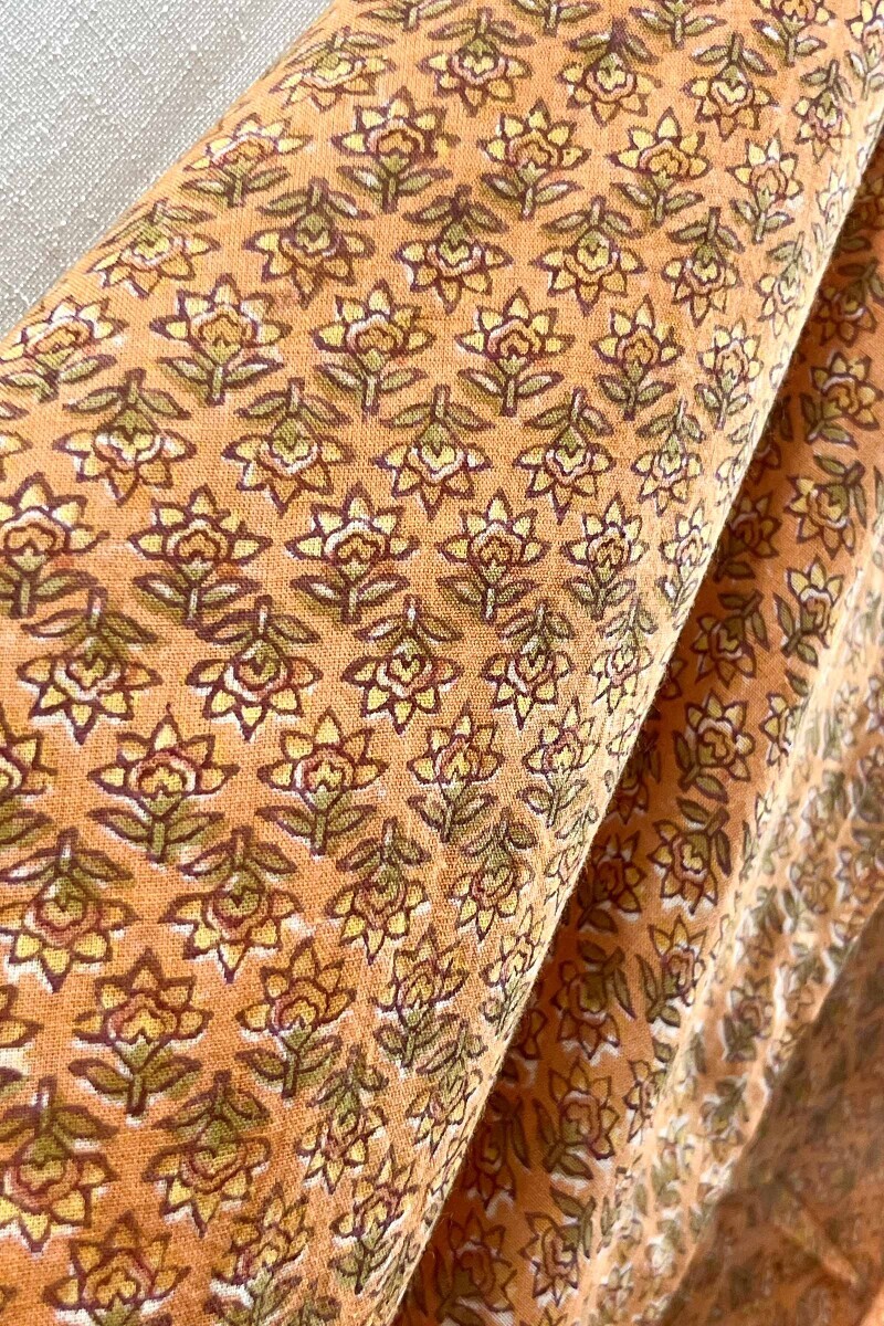 Orange Hand Block-Printed Cotton Mul Dupatta