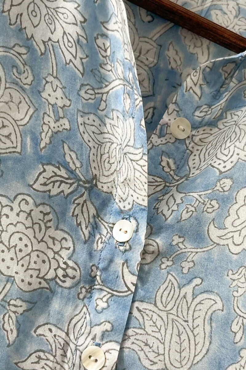 Blue Hand Block-Printed Modal Top