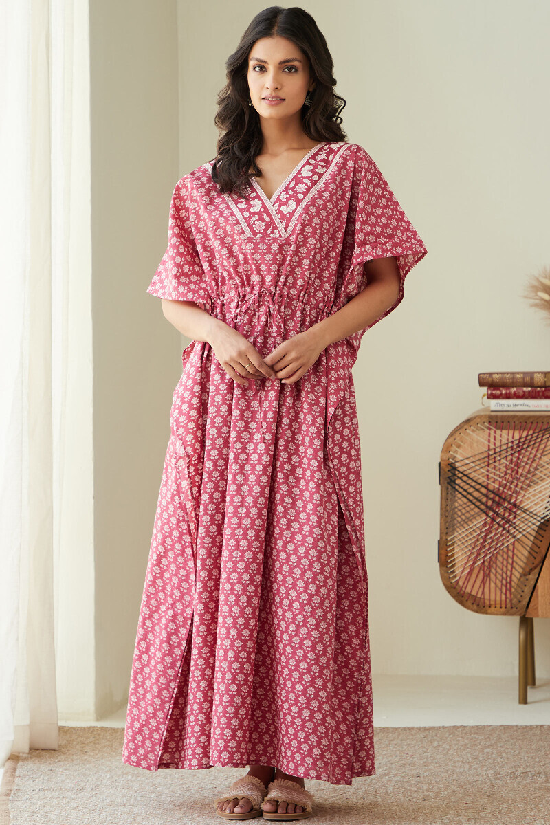 Pink Hand Printed Cotton Kaftan