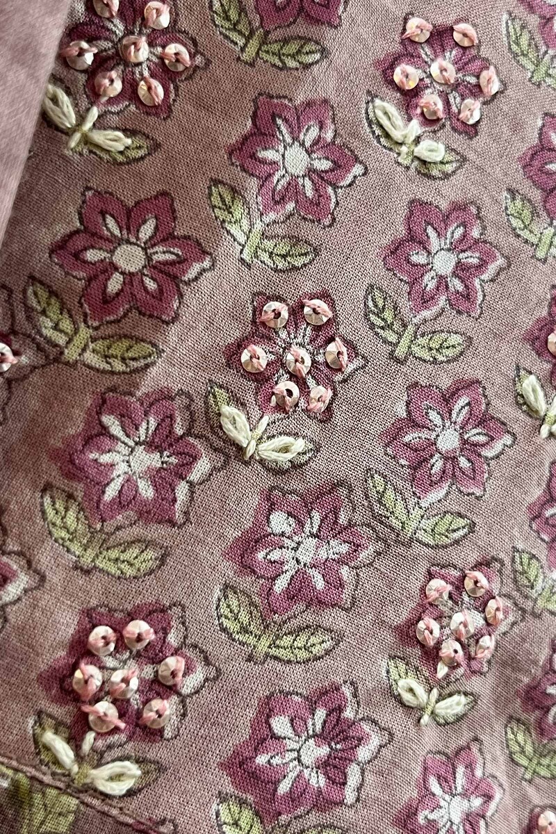 Pink Hand Block-Printed Straight Cotton Kurta