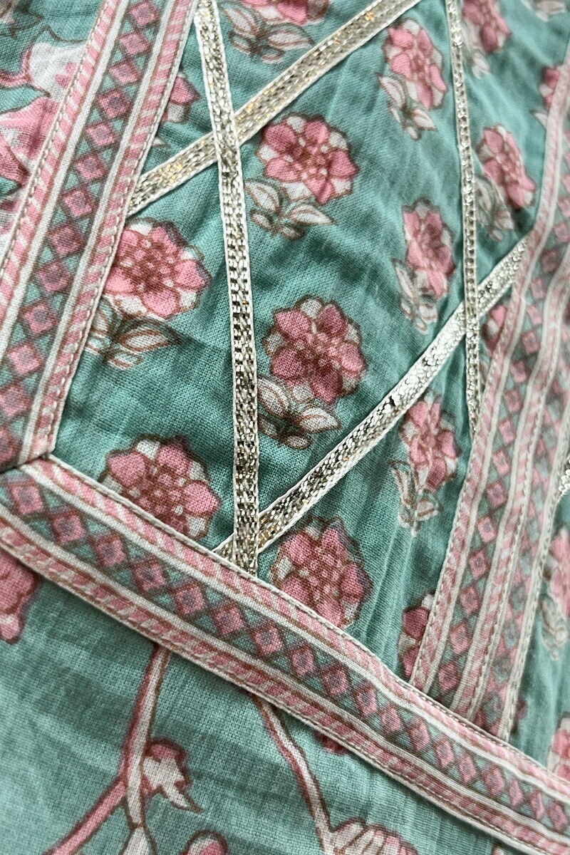 Green Hand Block-Printed Straight Cotton Kurta