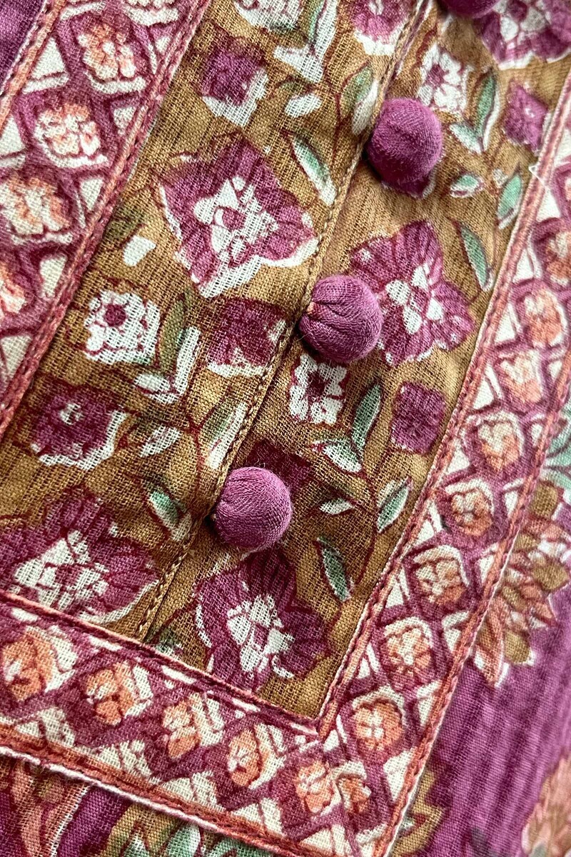 Pink Hand Block-Printed Straight Cotton Dobby Kurta