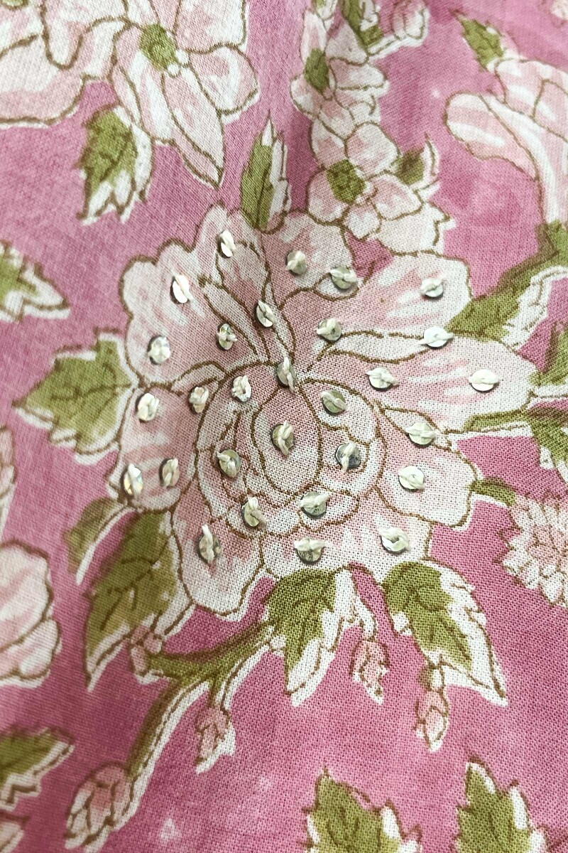 Pink Hand Block-Printed Straight Cotton Kurta