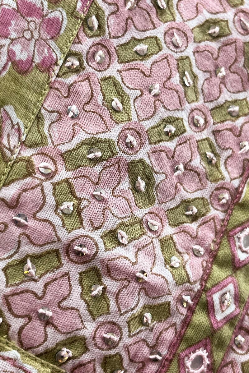 Green Hand Block-Printed Straight Cotton Kurta