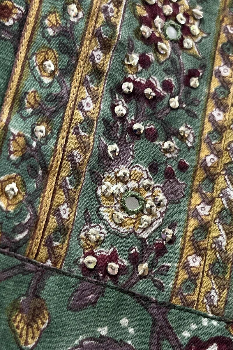 Green Hand Block-Printed Straight Cotton Kurta