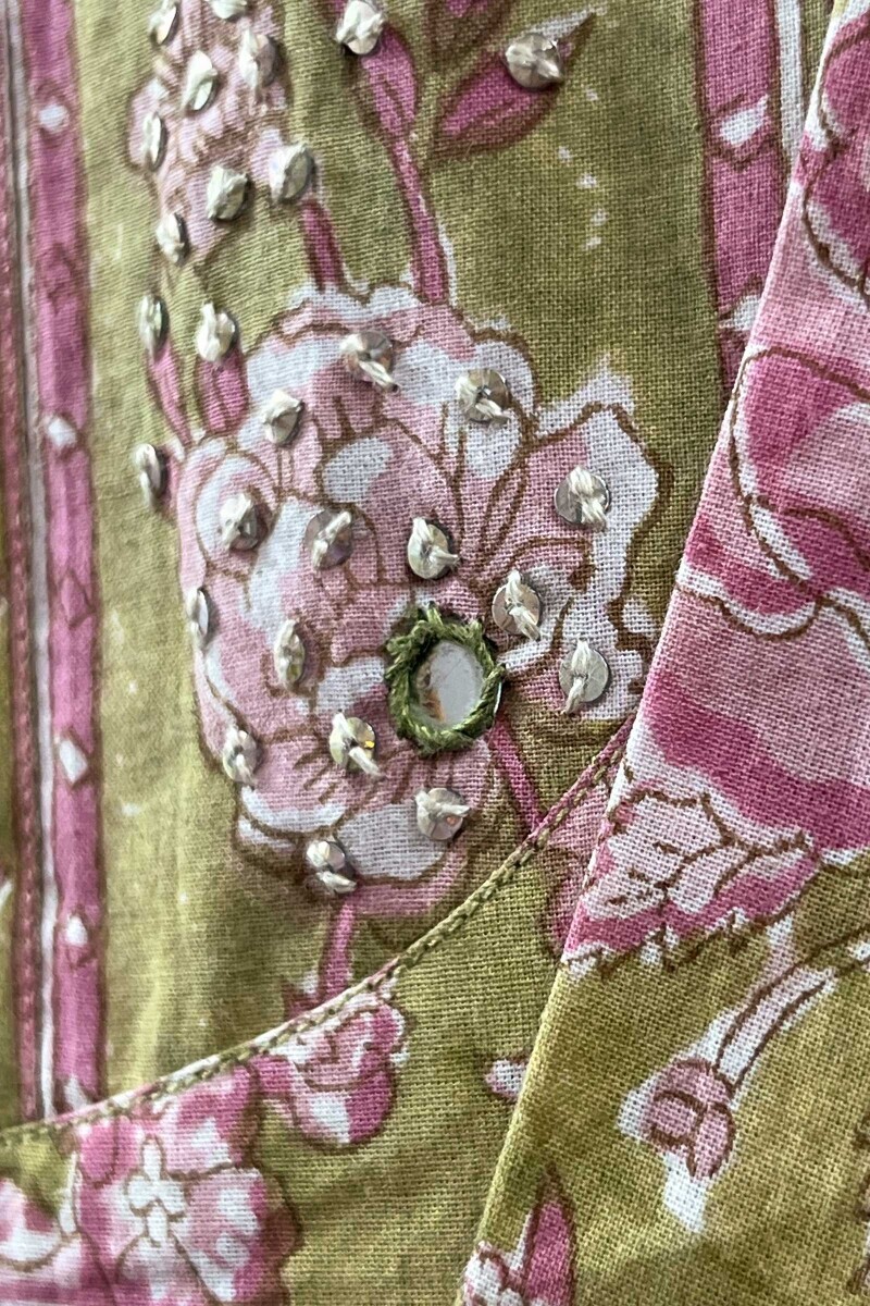 Green Hand Block-Printed Straight Cotton Kurta