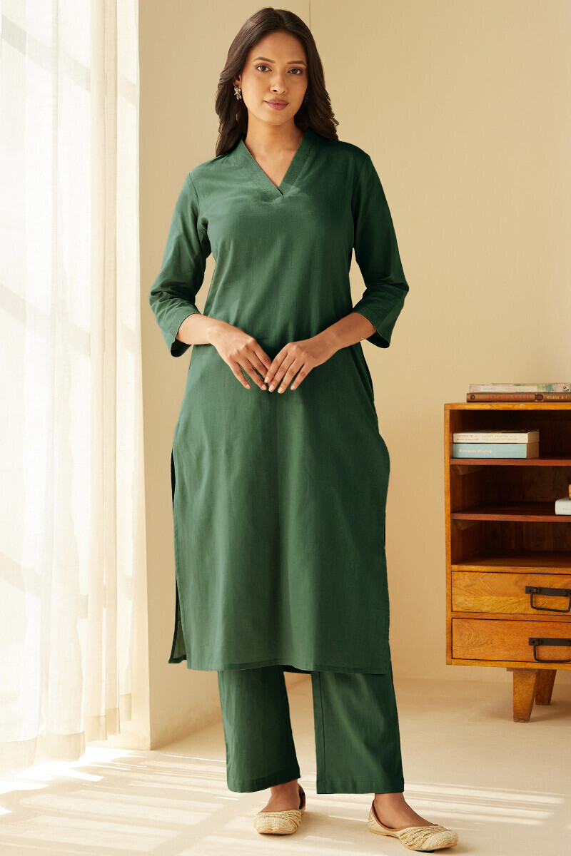 Forest Green Handcrafted Cotton Flax Pants