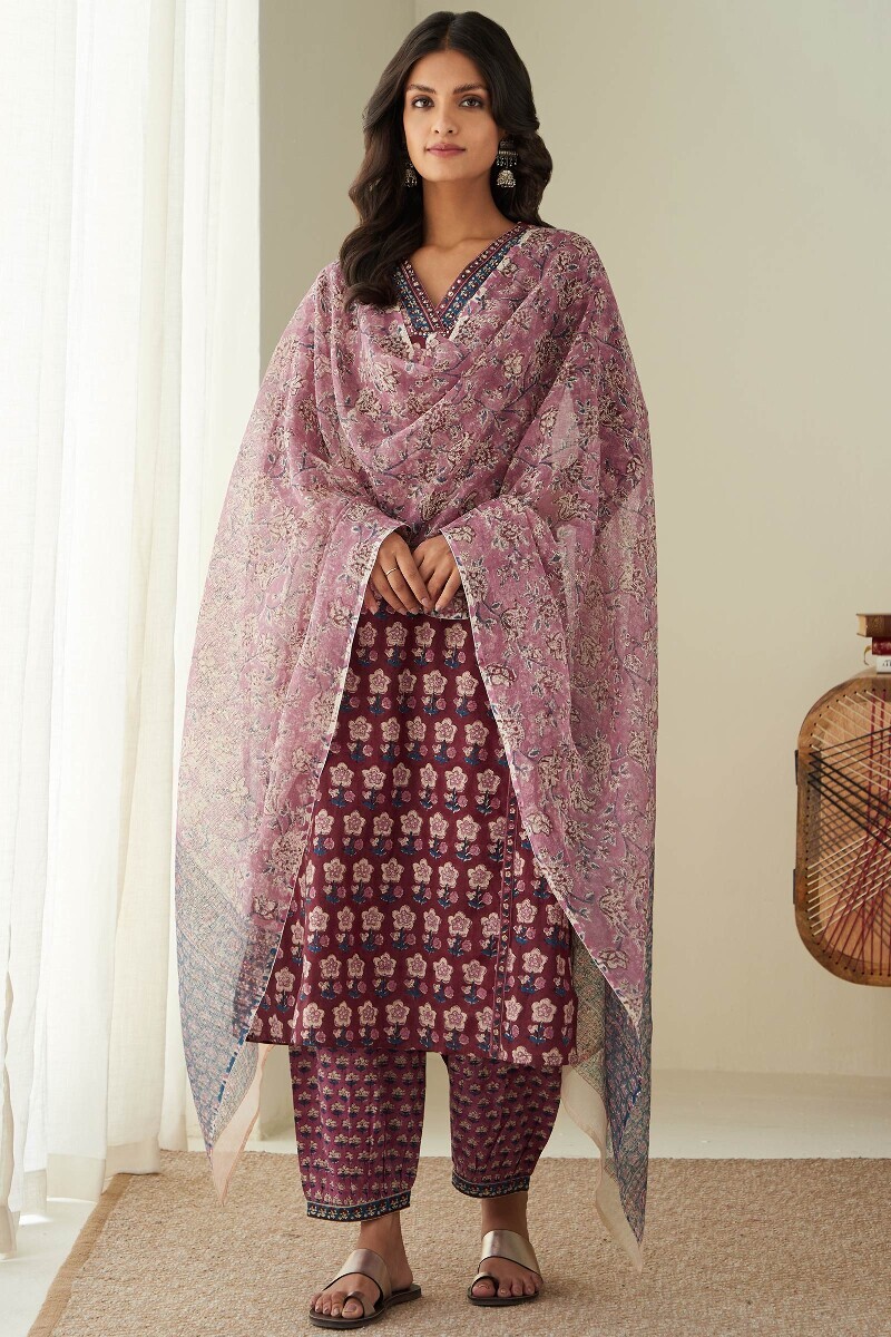 Pink Hand Block-Printed Cotton Izhaar Pants