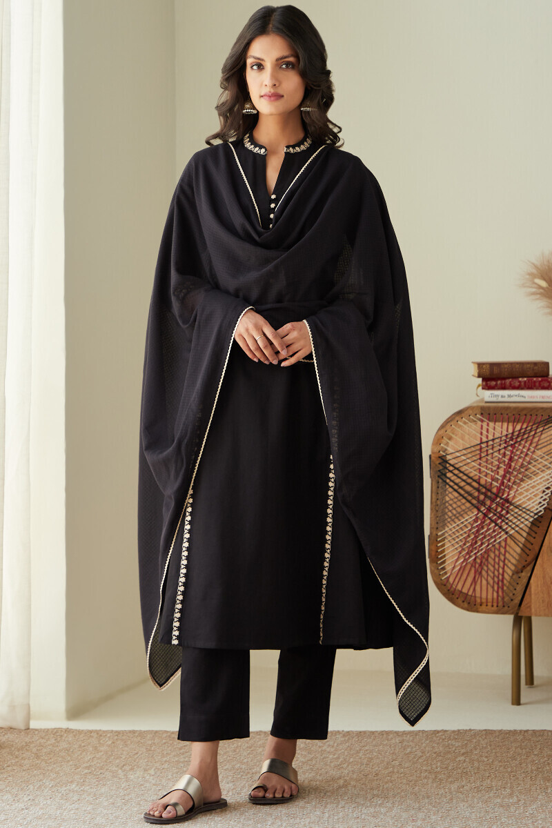 Black Handcrafted Kota Dupatta