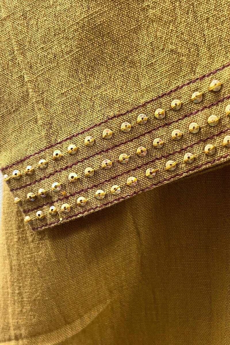 Yellow Handcrafted Straight Cotton Flax Kurta