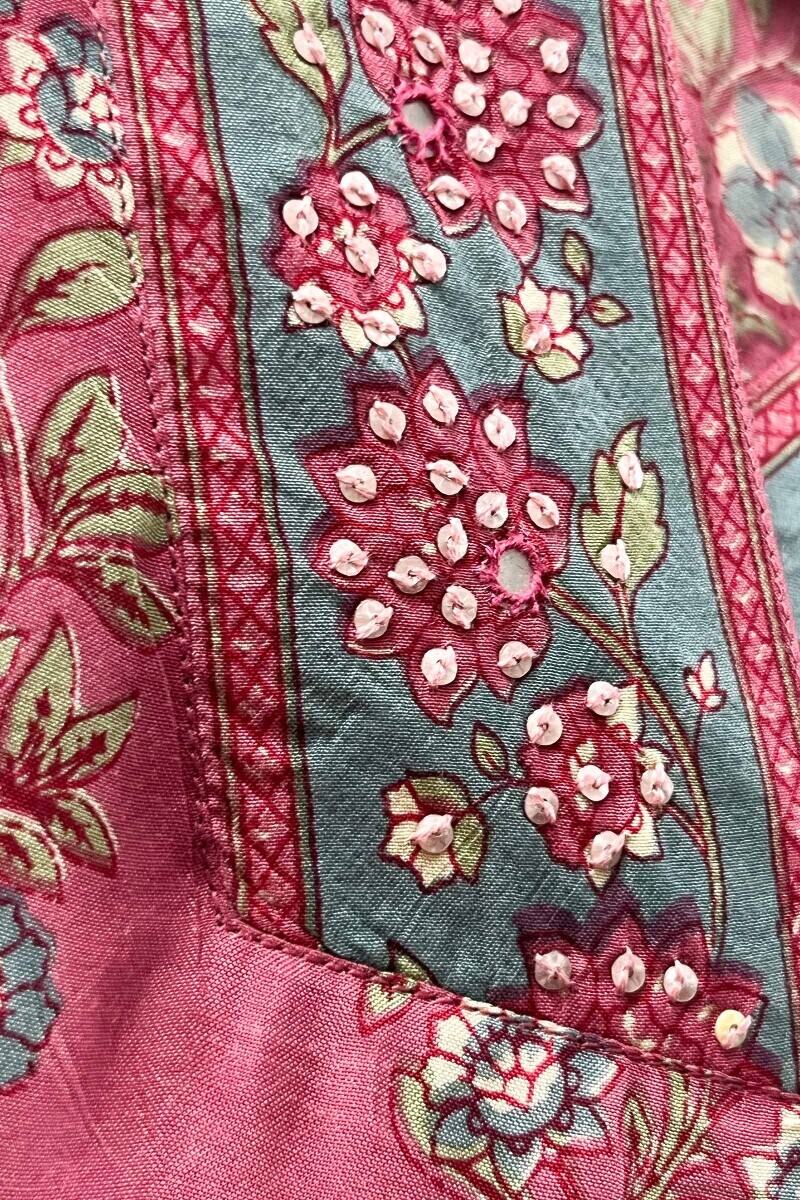 Pink Hand Printed Straight Modal Kurta