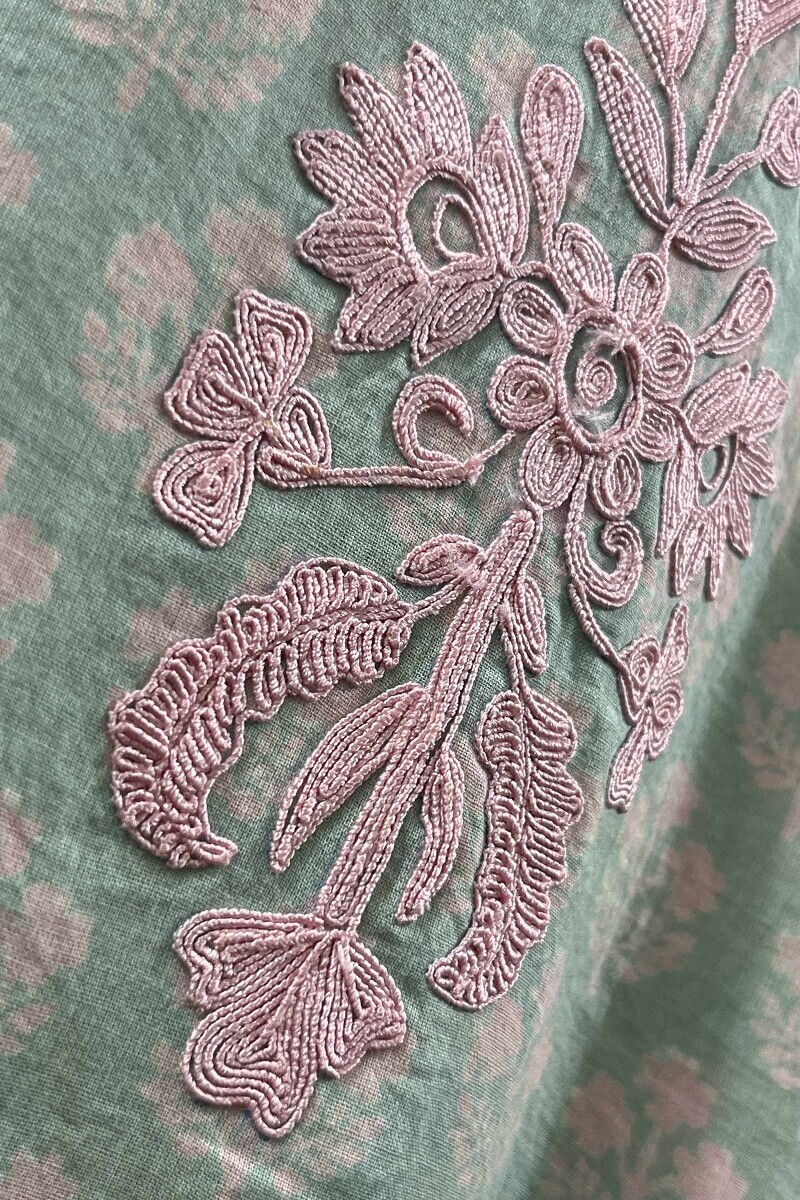 Green Hand Block-Printed Straight Cotton Kurta