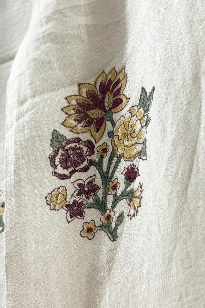 Cream Hand Block-Printed Cotton Mul Dupatta