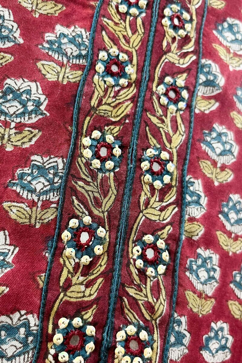 Red Hand Block-Printed Straight Modal Kurta
