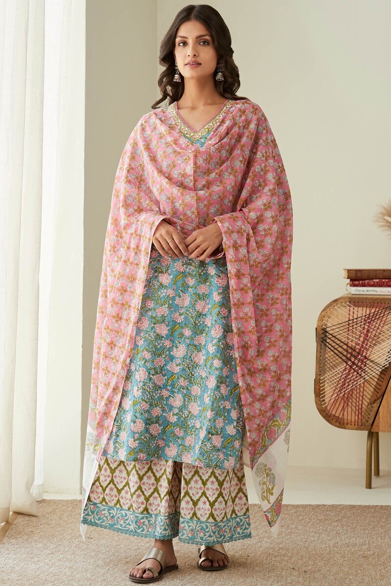 White Hand Block-Printed Cotton Palazzo
