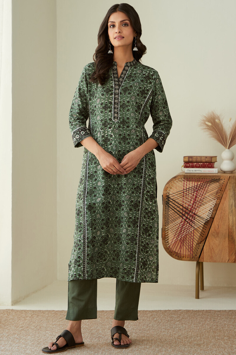 Bagru Hand Block-Printed Straight Cotton Dobby Kurta