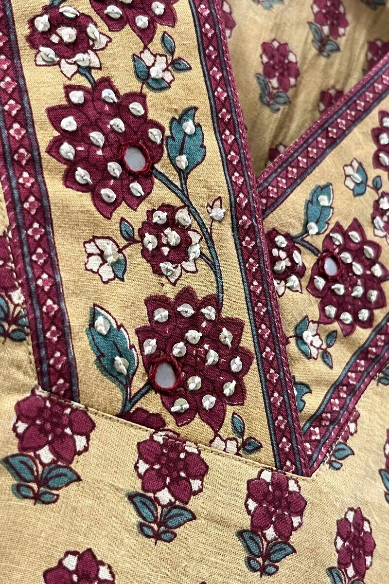 Yellow Hand Block-Printed Straight Cotton Kurta