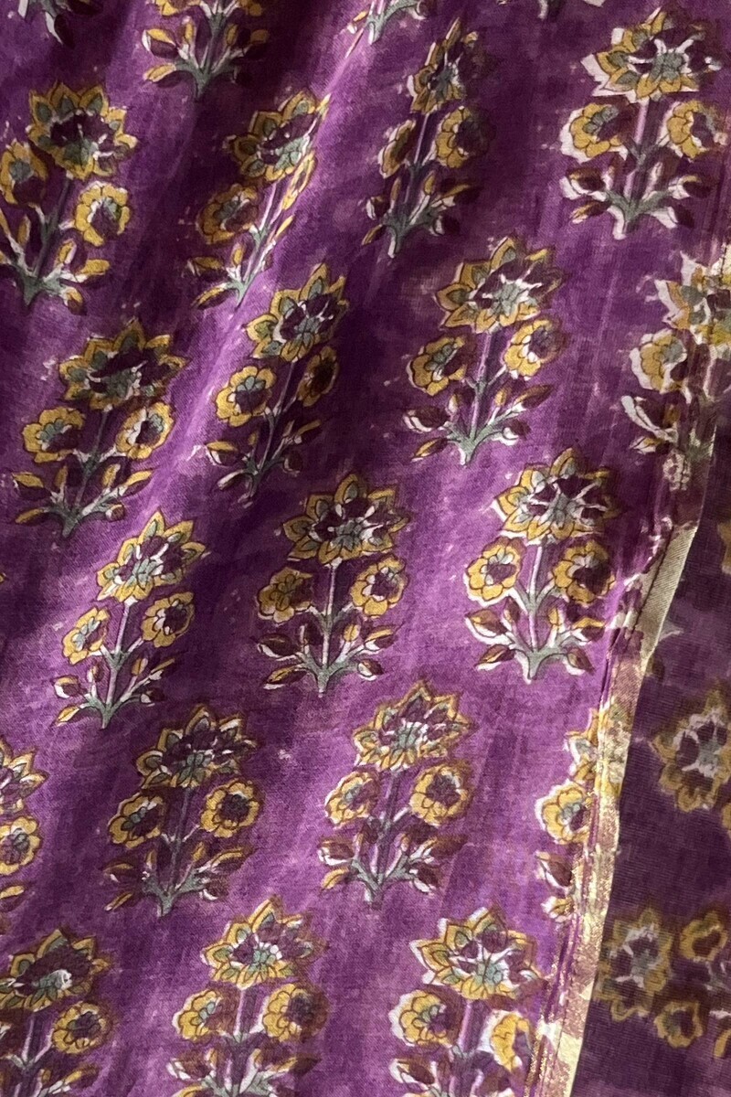 Yellow Hand Block-Printed Cotton Silk Dupatta