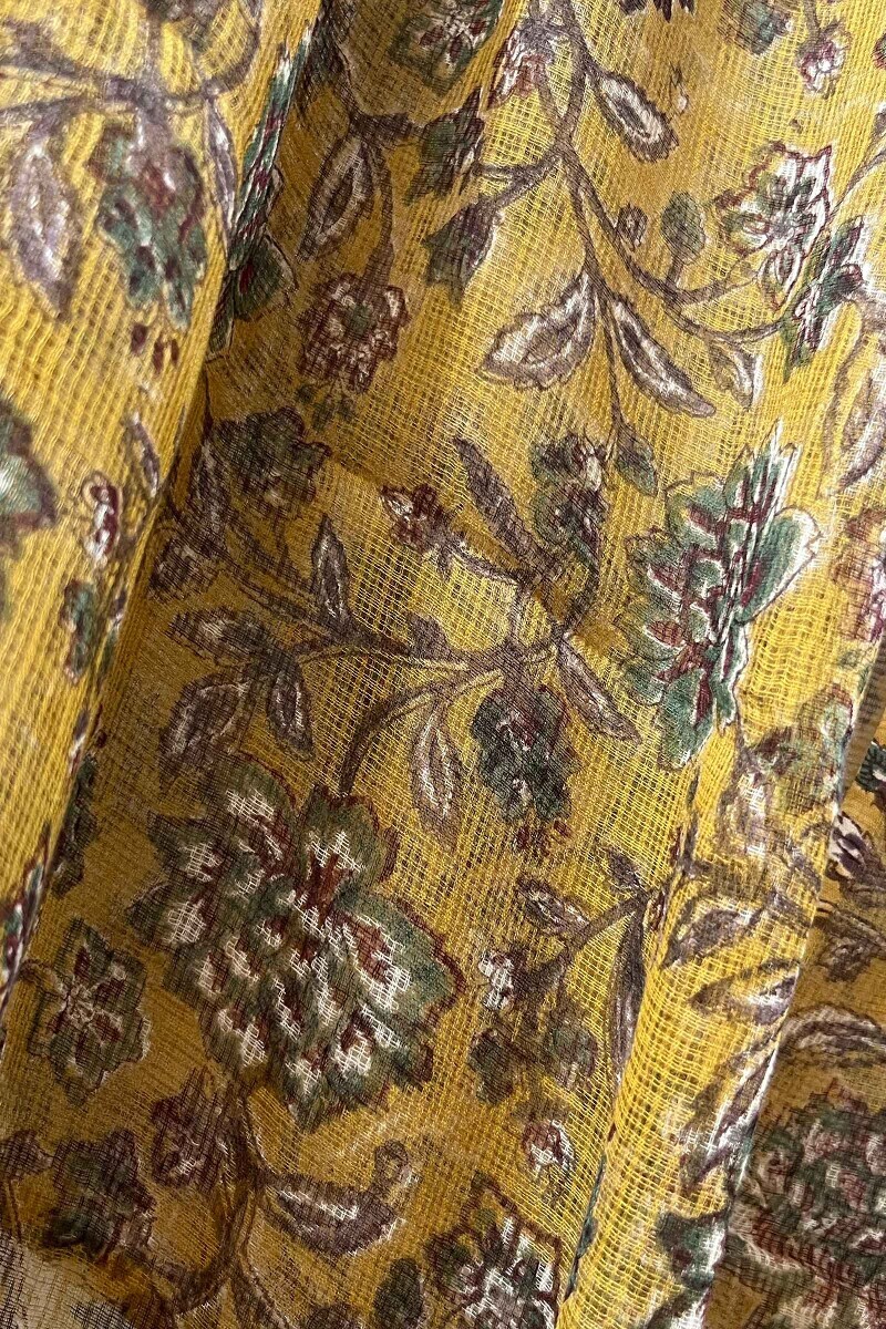Yellow Hand Block-Printed Kota Dupatta