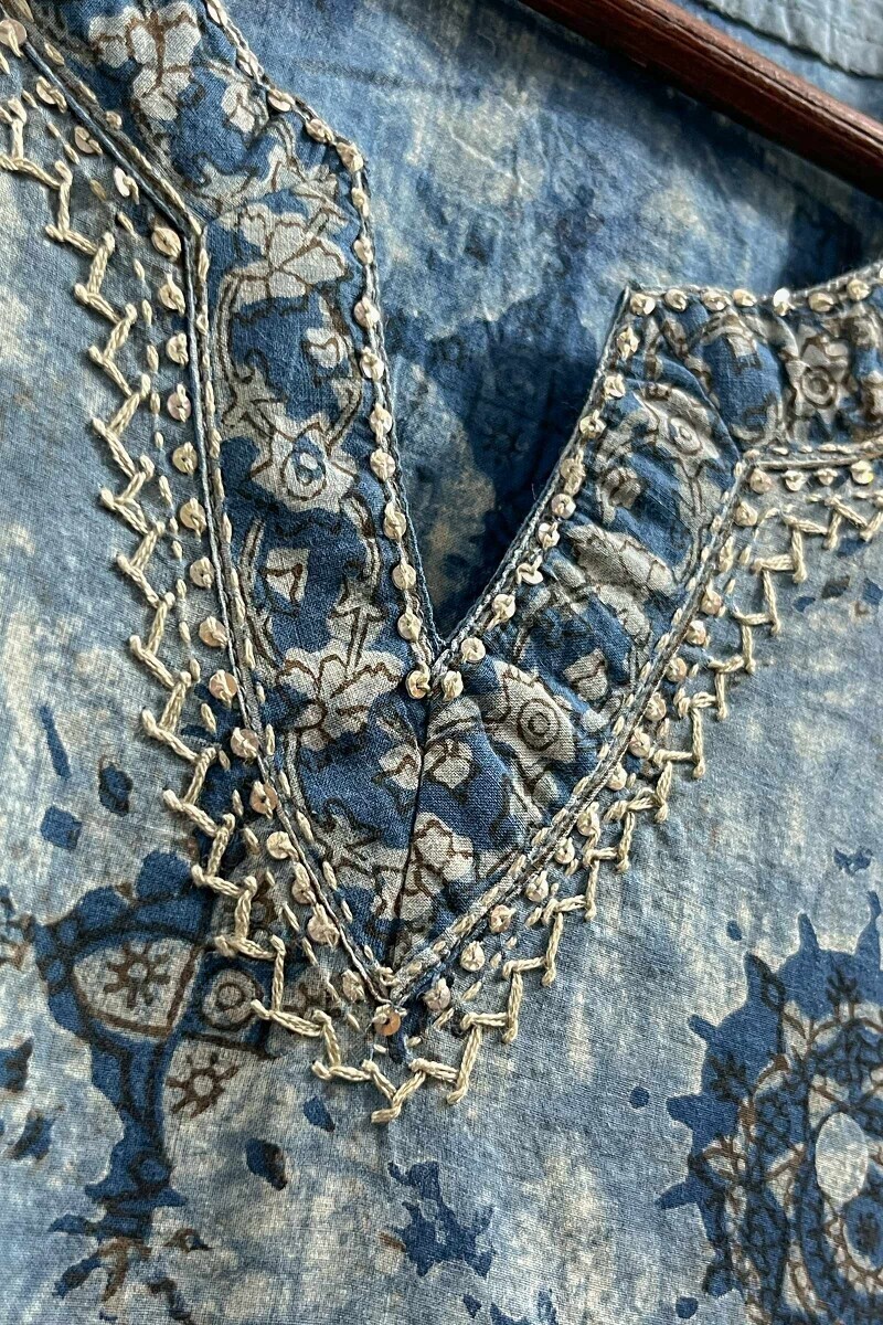 Akola Hand Block-Printed Straight Cotton Kurta