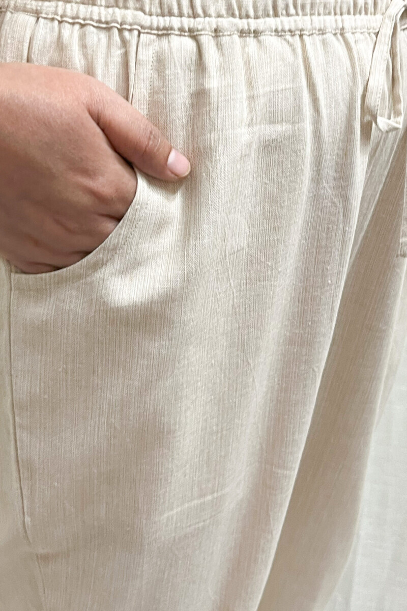 Cream Handcrafted Cotton Narrow Pants
