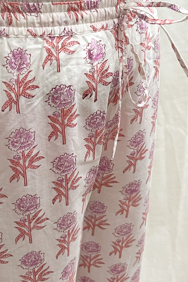 White Hand Block-Printed Cotton Izhaar Pants