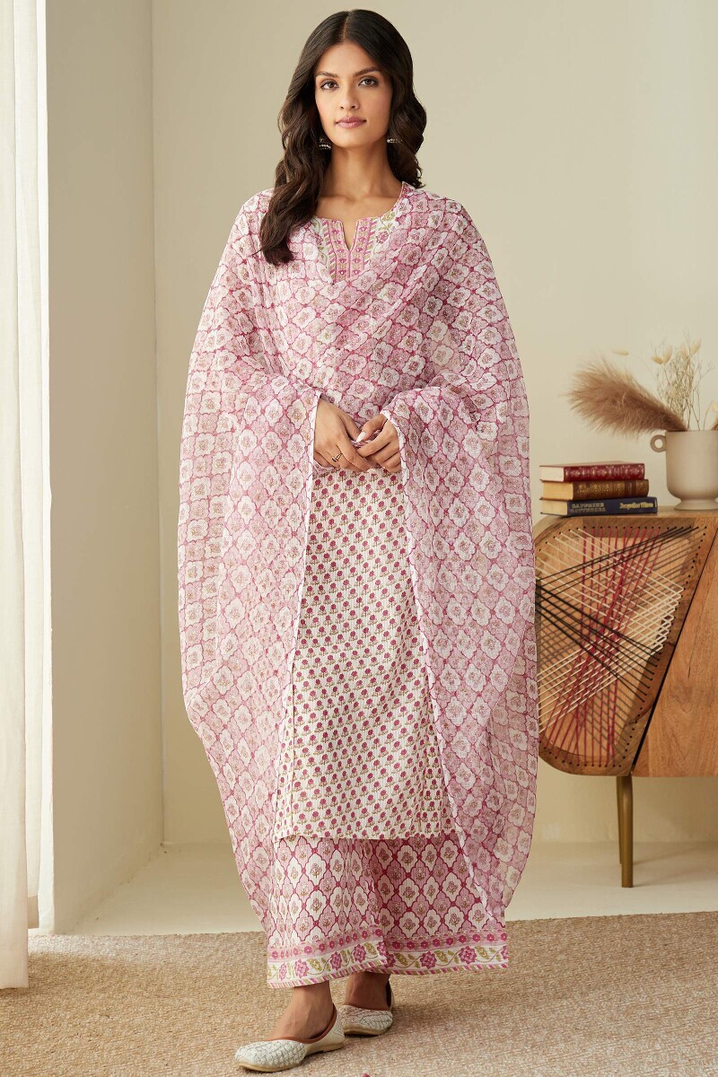 Pink Hand Printed Kota Dupatta