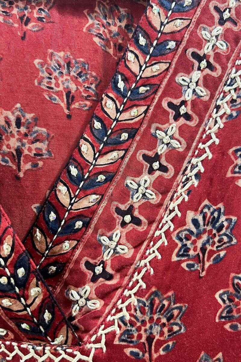 Ajrak Hand Block-Printed Straight Viscose Kurta