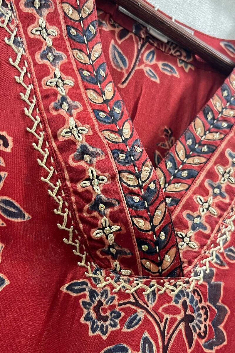 Ajrak Hand Block-Printed Straight Viscose Kurta